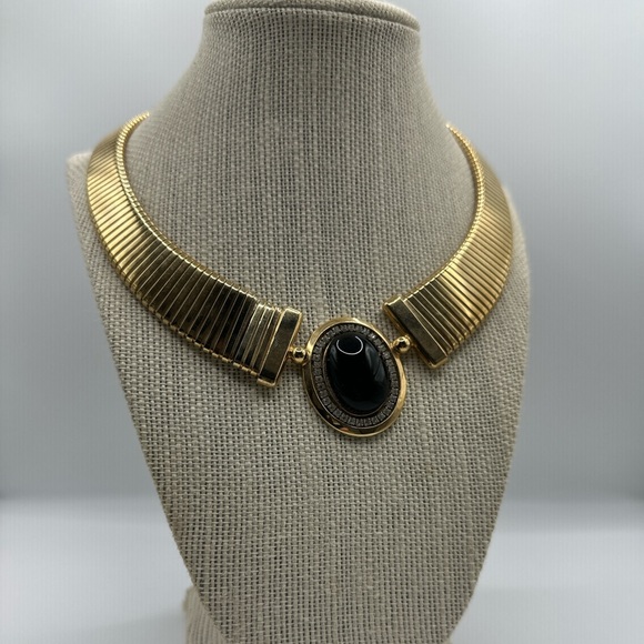 Joan Collin’s Vintage Black Stone Channel Necklace | Omega Choker | Elegant - Picture 1 of 7